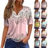 Damen-T-Shirt, T-Shirt, bedruckt, Knopfleiste, kurzärmelig, für den Alltag, Wochenende, modisch, Basic, V-Ausschnitt, normales Oberteil