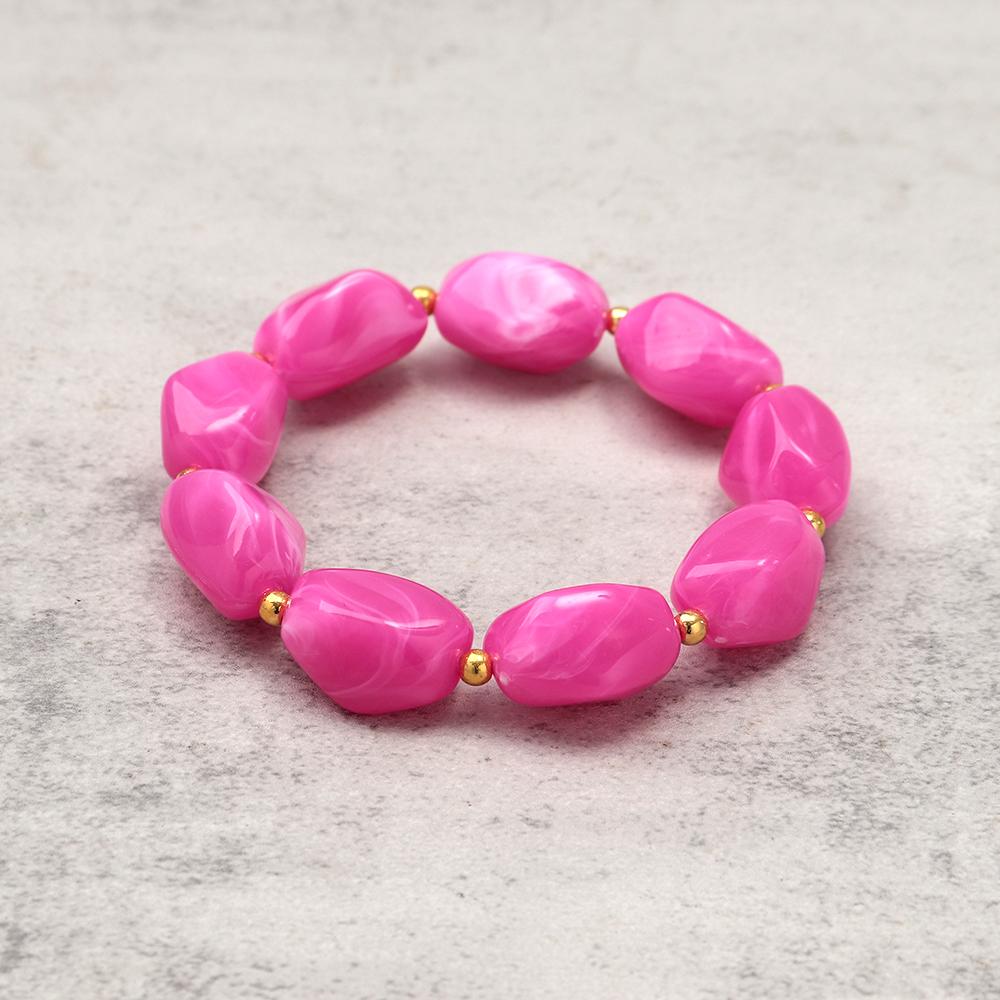 New Fashion Hot Pink Geometric Heart Beads Acrylic Bracelets Necklace for Women Spring Summer Statement Jewelry Accessories Gift