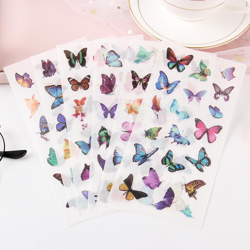 6sheets/set Cute Stickers Flower Cat Butterfly Washi Paper Stickers Pack Scrapbooking Supplies Japanese Kawaii Stationery