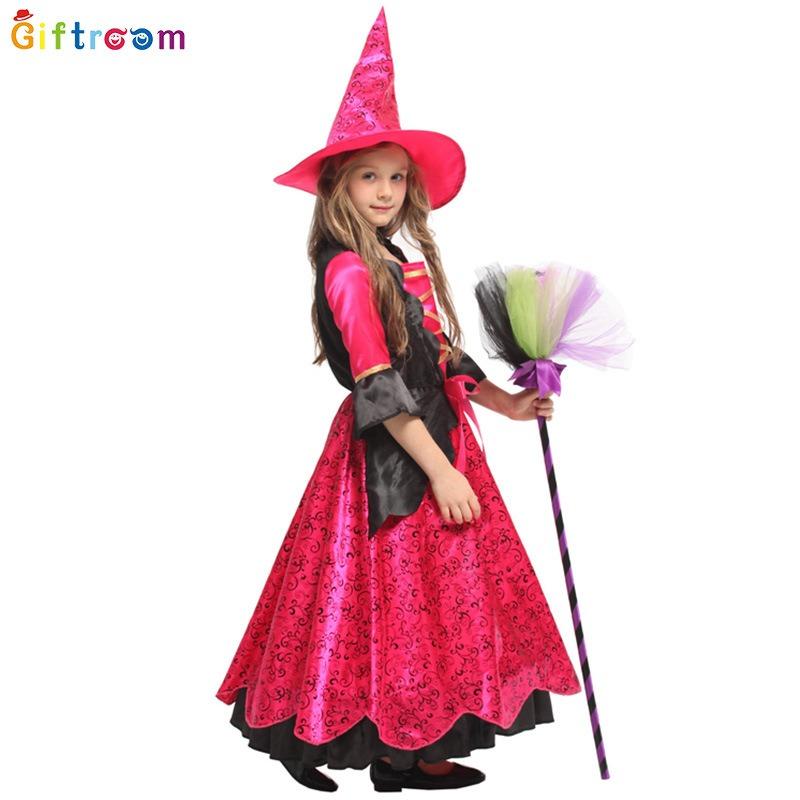 Children's Clothes Makeup Ball Witch Costume Rose Red Imitation Witch Dress Long Skirt