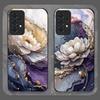 Luxury Lotus Marble Floral Pattern Tempered Glass Phone Case for Samsung Galaxy A56 A72 A55 A54 A53 A52 A36 A15 A14 A13 5G Cover
