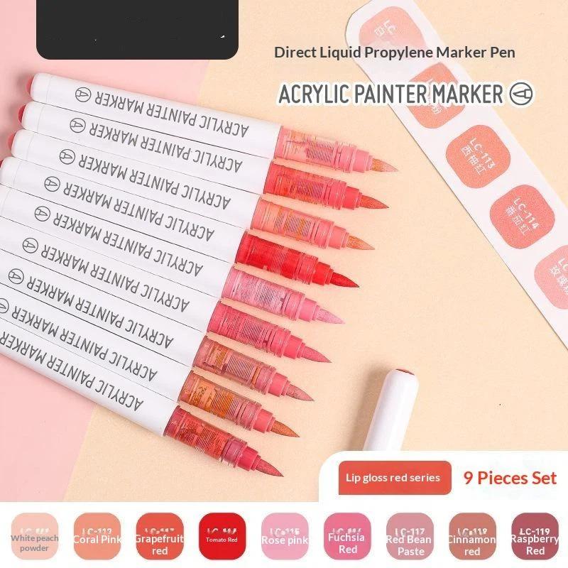 Acrylfarbe Marker Set 9 Stück 9 Farben Direkte Flüssigkeit Schnell Trocknend Wasserdicht für DIY Outdoor Graffiti Innen Heimdekoration Basteln