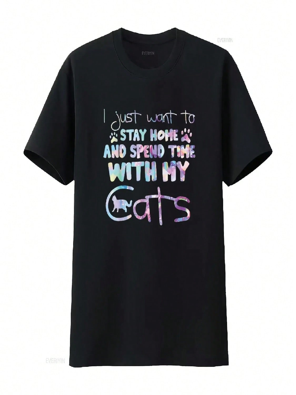 I Just Want To Stay Home And Spend Time With My Cats Funny Wounisex T Shirt Black L Vintage Washed Breathable S