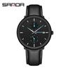SANDA Men's 3D Leather Strap Waterproof Quartz Mesh Wristwatch - Fashionable & Trendy Calendar Design