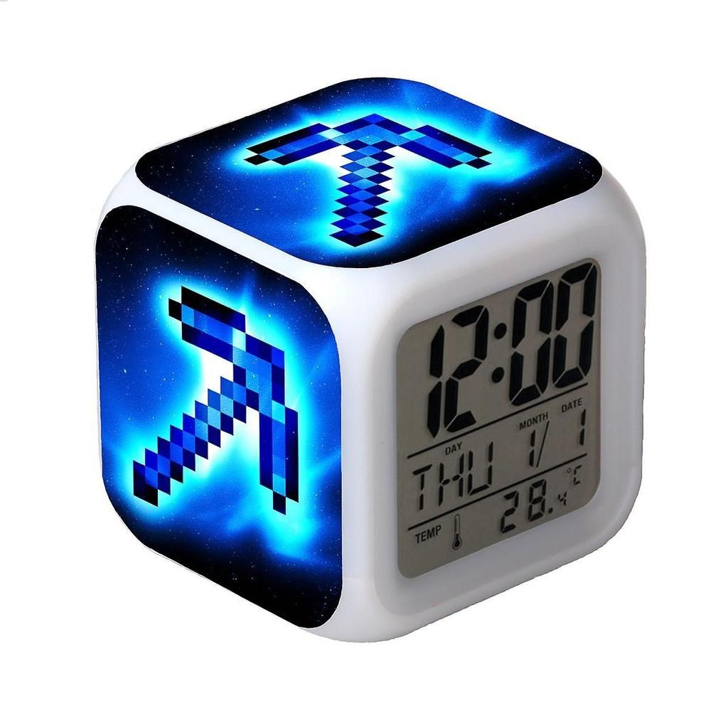 Minecraft Alarm Clock Led Night Light Colourful Changing Desktop Decoration