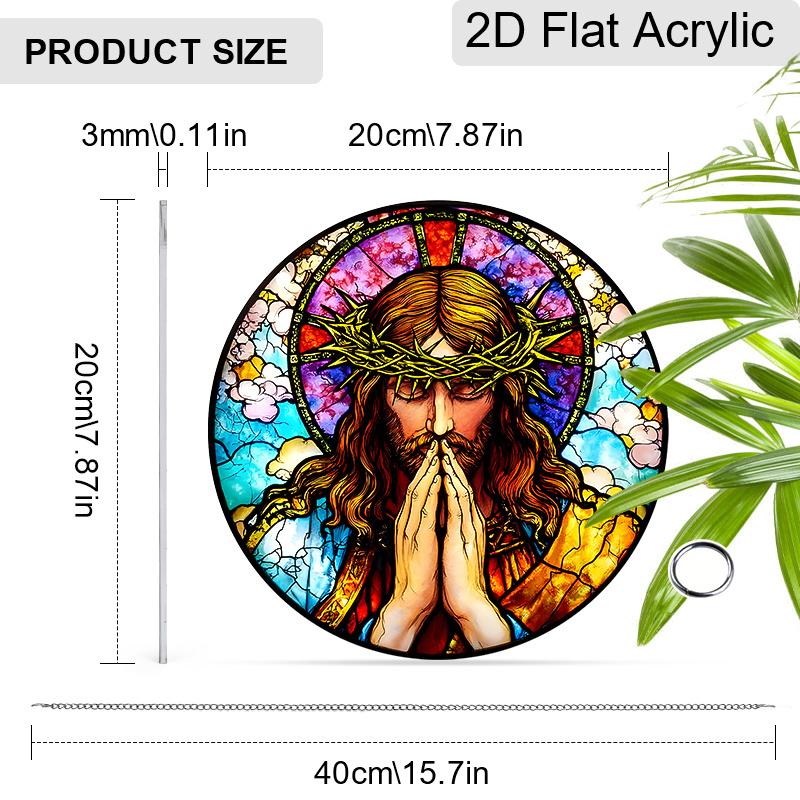 Acrylic Jesus Christ with Crown of Thorns Suncatcher, Stained Glass Effect Window Hanging Ornament for Religious Christian Decor Gifts
