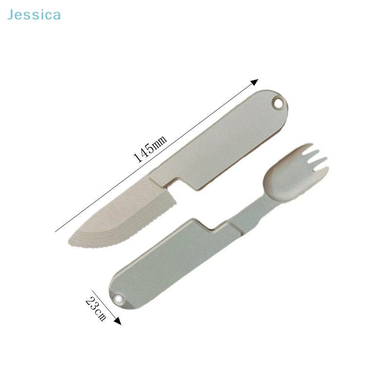 Edelstahl 2-in-1 Campingbesteck Messer und Gabel Set Rostfrei Multifunktionale Utensilien
