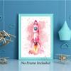 ZHAXFA Pink Outer Space Decor for Kids Room Girls Bedroom Watercolour Star Rocket Astronaut Posters Set Of 4 (8 x10 IN Unframed),Cute pirational Art