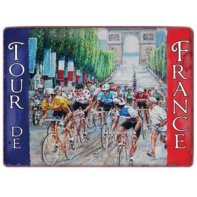 [Q9203] - Retro fém mágnes 'Tour de France' kék fehér piros (Champs Elysees kivitelben) - 9x6. 5 cm