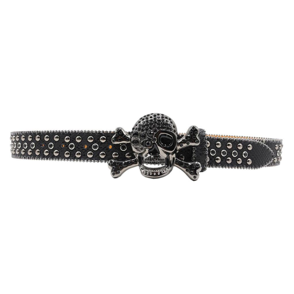 Retro Snake Print Rhinestone Skull Buckle Unisex Jeans Belt - Hip Hop Punk Fashion