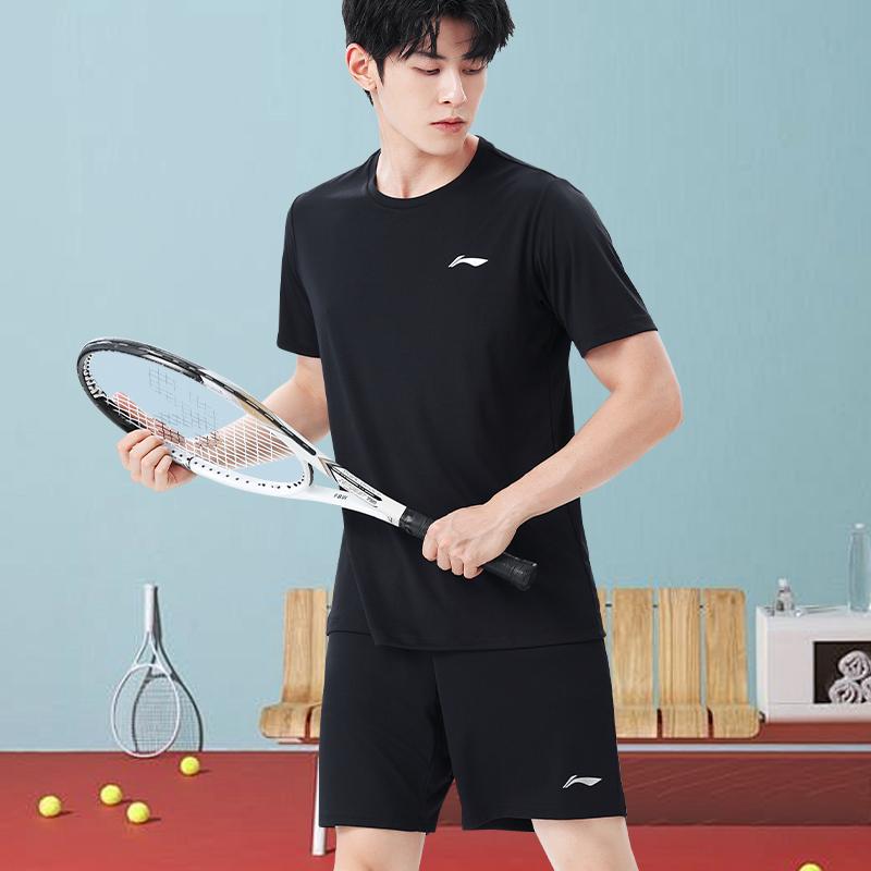 Li Ning Round Neck Logo Cool Feeling Ice Silk Quick Dry Casual Sports Suit Unisex Sportswear YATU125-26