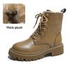 fashion Rimocy Autumn Winter Woman Ankle Boots Thick Plush Warm PU Leather Booties Woman Fashion Non Slip Lace Up Short Boots Plus Size