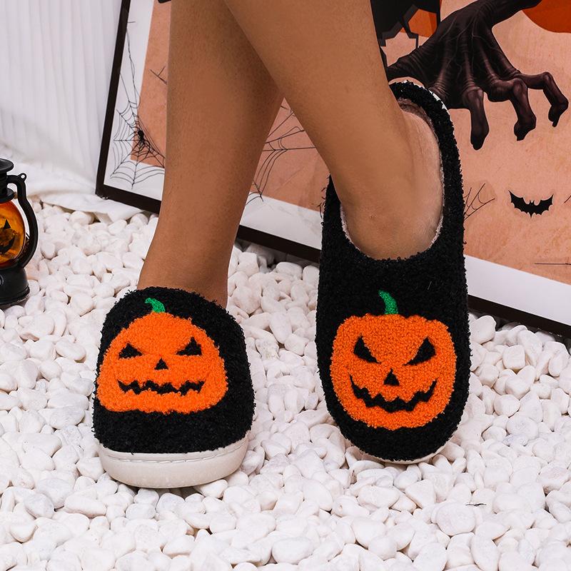 Pumpkin Korean version autumn and winter male and female couples cotton slippers home indoor cute thick bottom cartoon non-slip