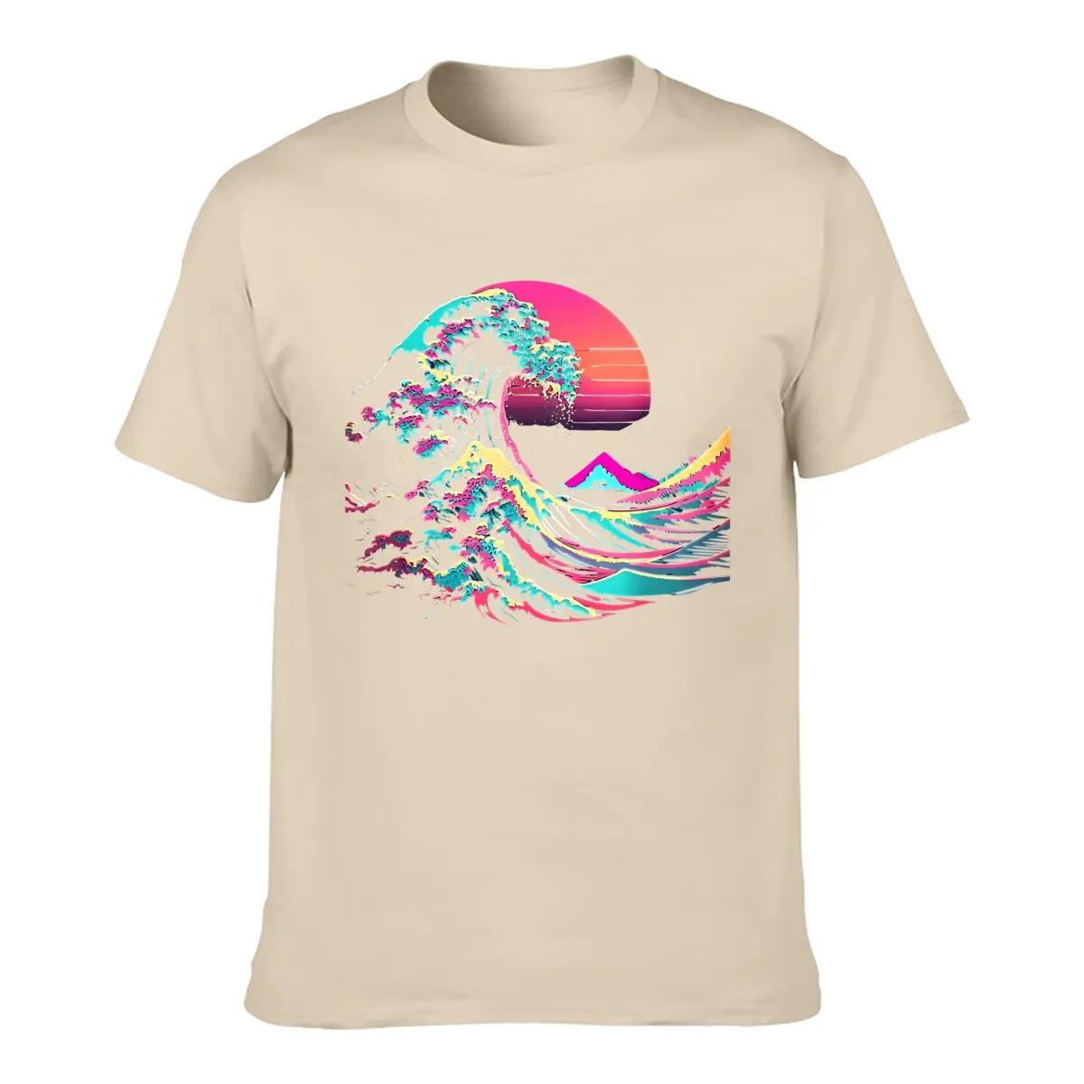 Aesthetic Glitch Great Wave Retrowave Synthwave TShirt Short Sleeve Tshirt Streetwear S