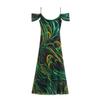 ZA Women's Summer 2025 Slim Fit Pleated Draped Collar Sleeveless Printed Dress