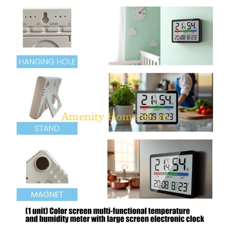 F26C Pack of 2 Functional Digital Clock with thermometers Hygrometer Color Screen