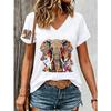 Retro Paisley Texture Animal Elephant Print Women's Summer Elegant Comfortable, Breathable V-Neck Short Sleeved Casual T-Shirt