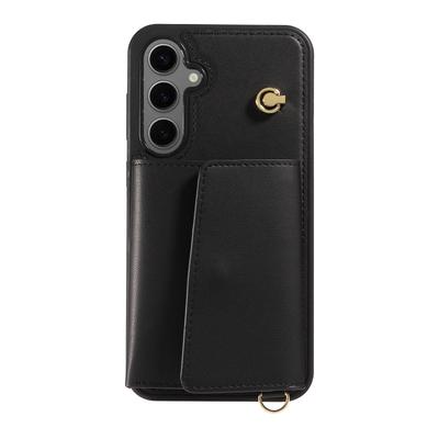 For Samsung Galaxy S25+/S24+ Crossbody Phone Case Card Holder Kickstand Leather Coated TPU Mobile Cover