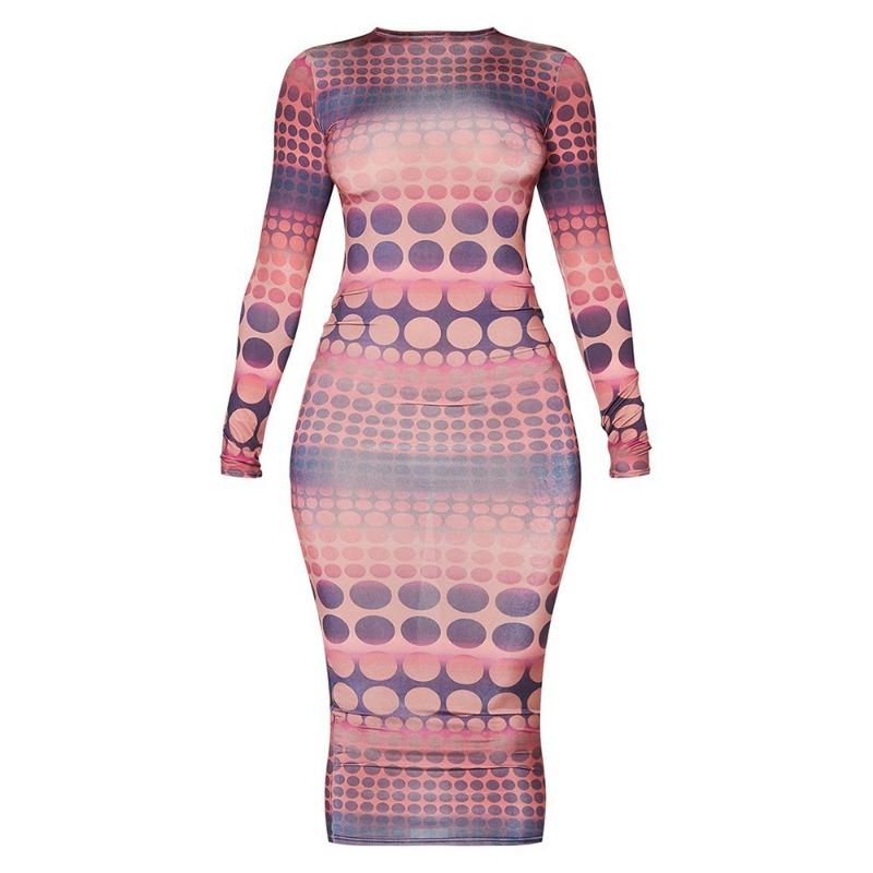 

Летнее женское облегающее платье с длинными рукавами и принтом, французское платье средней длины с бедрами XL