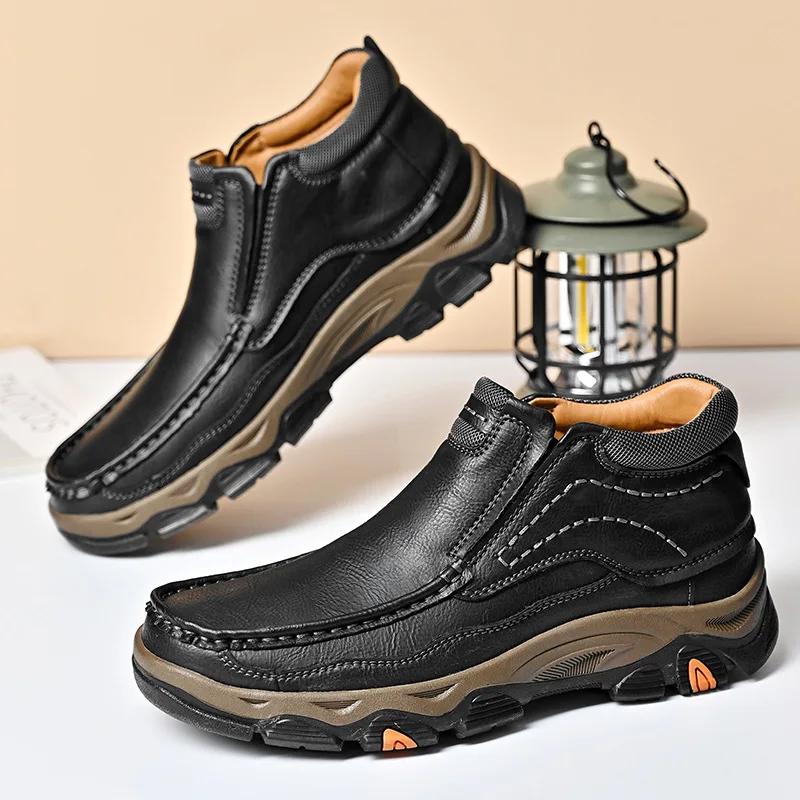 2026 New British Style Men's Short Boots Genuine Leather Sneakers for Men Platform Boots Men Wear-resistant Sports Shoes for Men