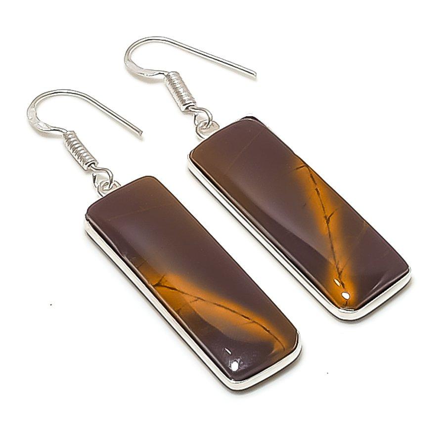 Natural Mookaite Gemstone Handmade 925 Sterling Silver Earring 2.17" AE-11607