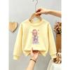 Kids Girls Crewneck Sweatshirt, Watercolor Braided Girl Back View With Butterflies Floral Dress Print Light Pink Soft Fleece Pullover