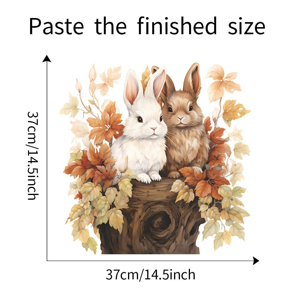Cartoon Bunny Couple Falling Leaves Wall Sticker for Bedroom Living Room Wall Decoration Self-Adhesive