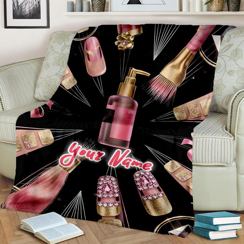 1PC Custom Name Glamorous Nail Art outdooor Flannel blankets Throw Blanket All-Season Throw Gift Bedspread for Couch, Bed, Camping Holiday Birthday gi