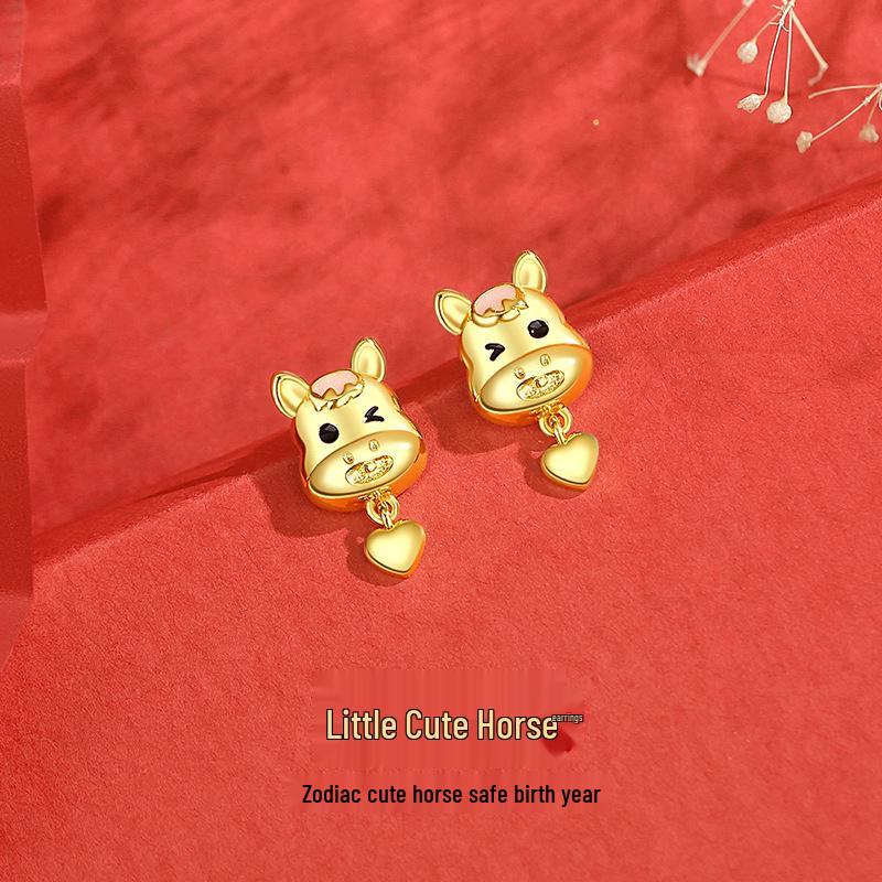 Cute Horse Hetian Jade Zodiac Necklace for Women, S925 Sterling Silver, Chinese Style Sterling Silver 925