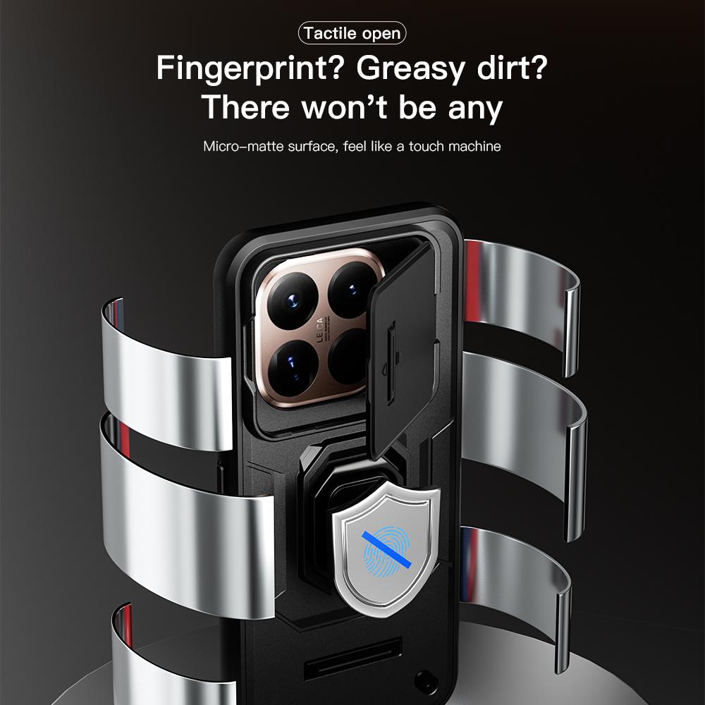 KEYSION Shockproof Armor Case for Xiaomi 15T Pro 5G Slide Camera Protection Metal Ring Stand Phone Back Cover for Xiaomi 15T 5G