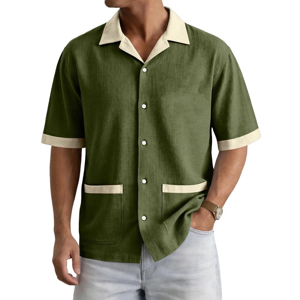 Men's Summer Casual Short-Sleeve Shirt With Collar And Multiple Pockets