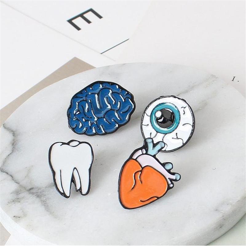 Creative Brain Eye Teeth Heart Cartoon Human Organs Corsage Brooch Pins Gifts Garment Accessory