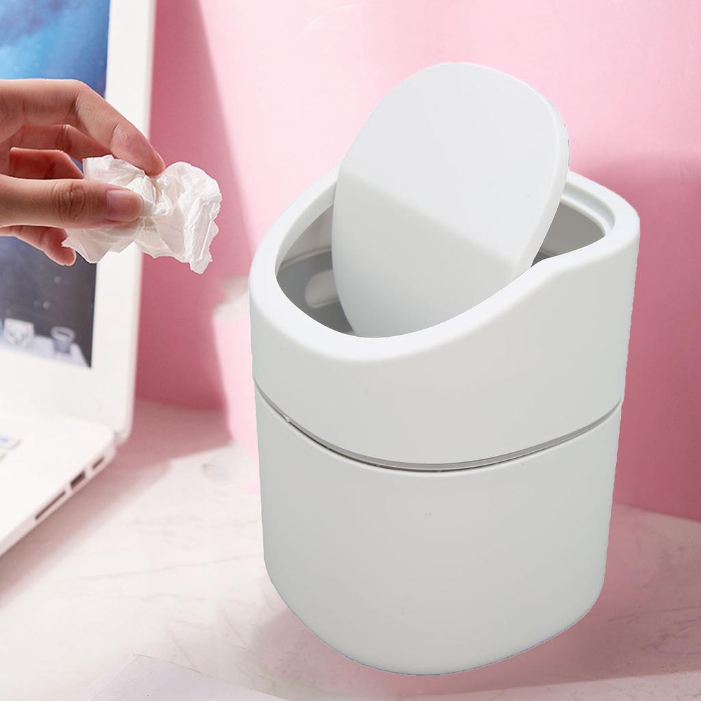 Desktop Garbage Can Button Flip Cover Reduce Odor Trash Debris Collector Can 2L Capacity