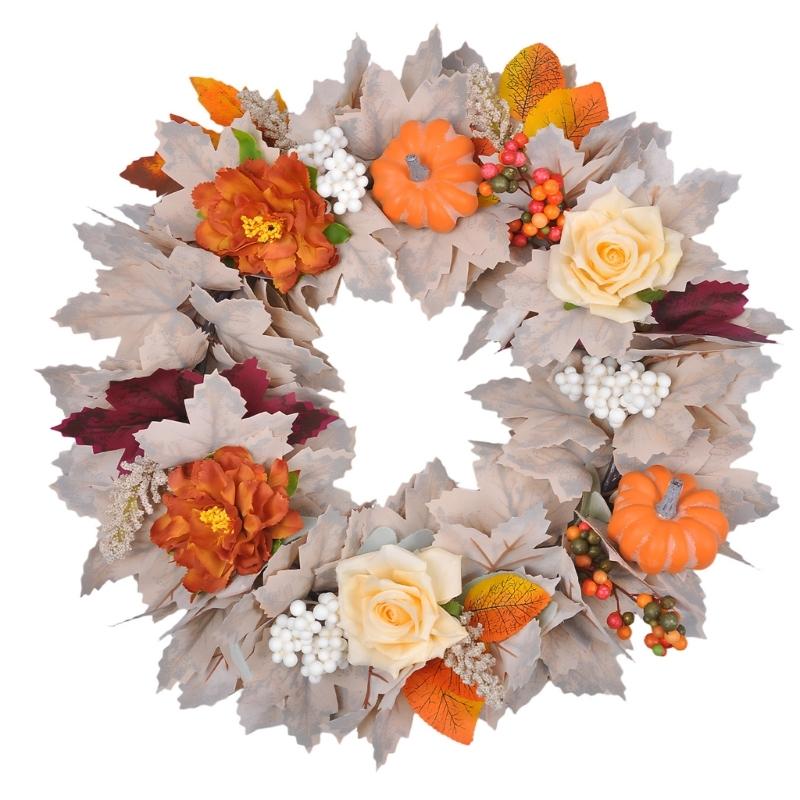 

Autumn Wreath Realistic Pumpkin Leaf Wreath For Door Mantels Wall Halloween Thanksgiving Holiday Party Centerpieces 1