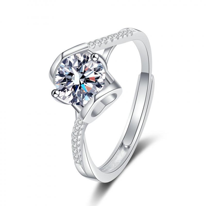 One Carat Six-Prong Moissanite Ring for Women - Internet Celebrity Style Live Broadcast Simulation