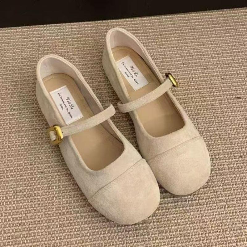 Light mouth red single shoes female spring and autumn new retro gentle fairy suede Mary Jane shoes flat beanie shoes