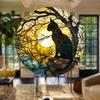 1pc Black Cat Sunset Front Art Stained Window Hanging, Suncatcher Acrylic Wreath Sign Garden Outdoor Decorative Artwork