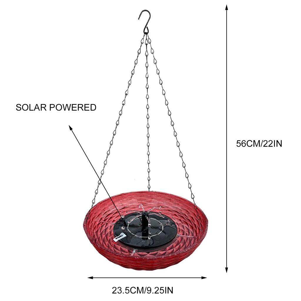 Fontaine Solaire Baignoire pour Oiseaux Suspendue Mangeoire pour la Faune Baignoire Solaire avec Pompe à Eau pour Jardin Extérieur Cour Patio Pelouse