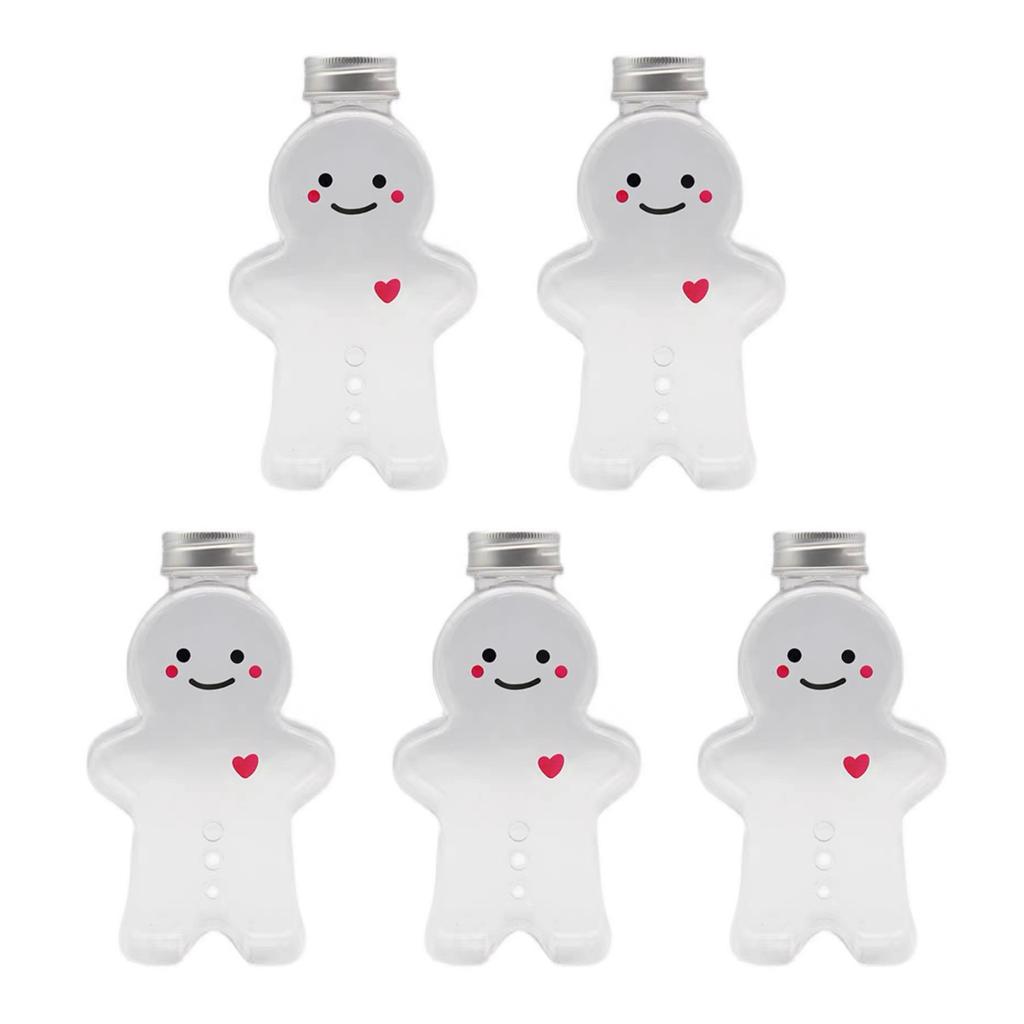 5pcs Cute Gingerbread Man Candy Jar with Lid Plastic Bottle Cookie Storage Bottle for Kids Winter Party Christmas Decor