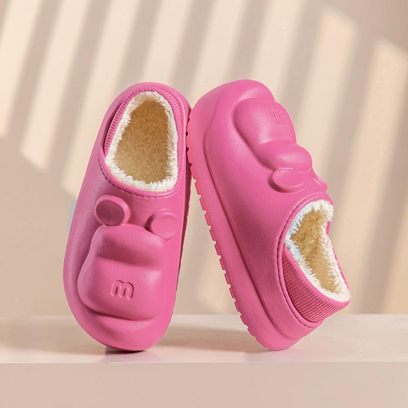 Bär wasserdichte Baumwollpantoffeln Fleece dicksohlige Tasche und weichsohlige Plüsch Thermoschuhe rutschfest
