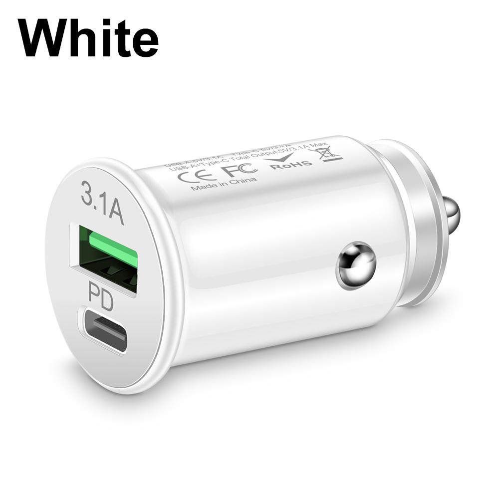 

Mini 2 Port USB PD 3.1A Автомобильное зарядное устройство Быстрая зарядка Type C Автомобильные зарядные устройства Адаптер для iPhone Для Samsung Для Xiaomi White