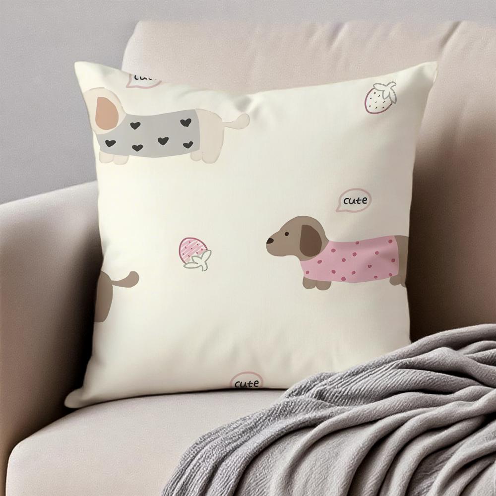 CUTE Dachshunds Cushion Cover Pillowcase Antidustmite Invisible Zipper Short Plush Sofa Cushion