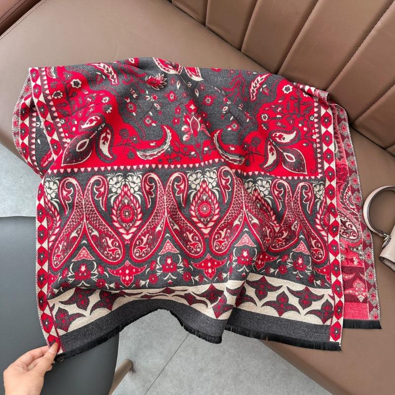 Retro Jacquard Scarf Girl Mother Gift Autumn and Winter Imitation Cashmere Warm Thickened Versatile Scarf Shawl Dual-purpose