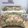 Pig and Flowers Pattern Bedding Home Decoration Birthday Gift (1 * Duvet Cover + 2 * Pillowcase, Without Core)