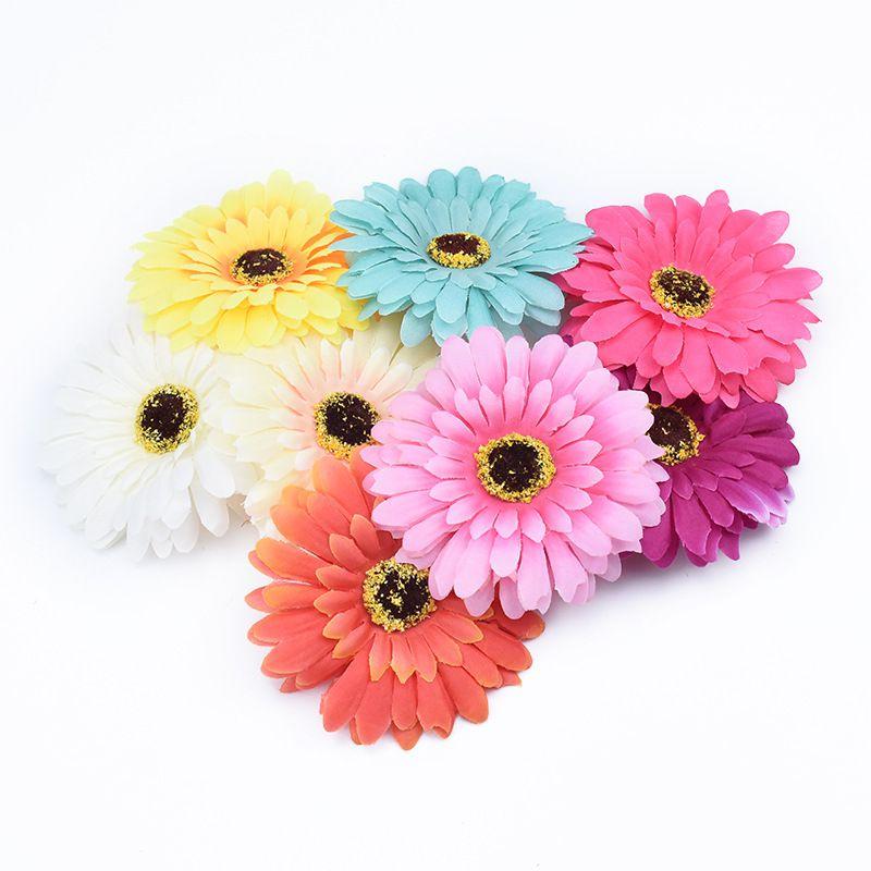 50/100 Stück Künstliche Blume Seiden-Gerbera Blume Wand Hochzeit Braut Accessoires Ausverkauf Scrapbooking Heimdekoration DIY Geschenke Box