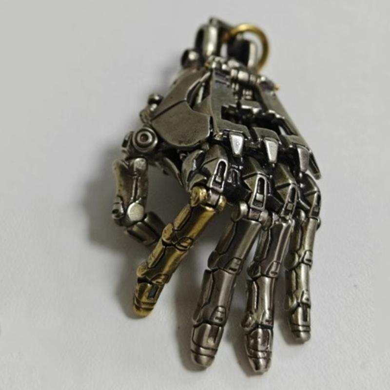 Bionic Movable Finger Joints Hand Pendant with Chain for Men/Women Contemporary Mechanical Jewelry Statement Accessory