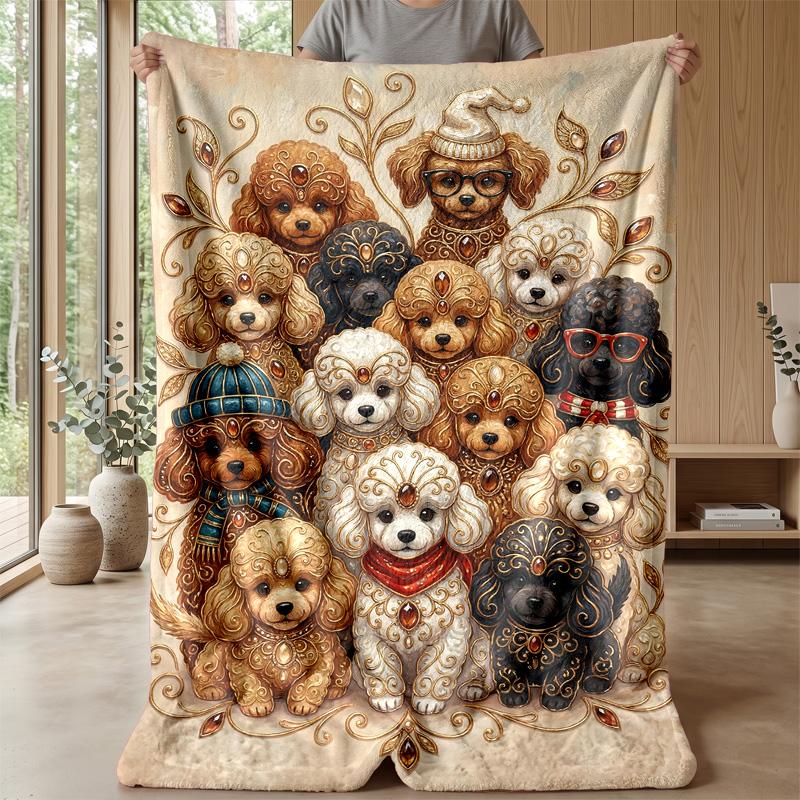 Winter Christmas Dogs Theme Blanket Lightweight Warm Flannel Blanket Decorative Throw Blanket for Home Decoration