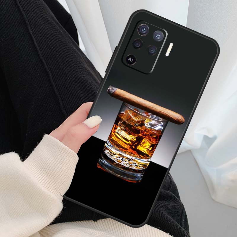 Cigar Whiskey Ice Drink Case For Oppo A18 A38 A58 A78 A98 A80 A60 A40 A96 A76 A16 A94 A74 A54 A15 A17 A57 A77 A5 Pro