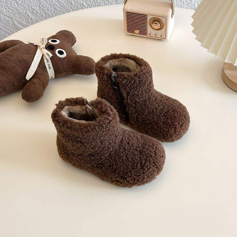 Girls Two Cotton Shoes Children's Snow Boots Plush 2025 Autumn and Winter New Plush Plush Birkenstocks Baby Winter Shoes