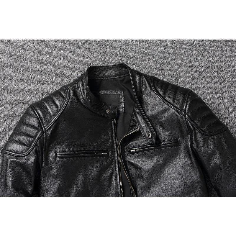 Chinese Size Vintage Yellow Brown Real Cowhide Genuine Leather Jacket Men Motorcycle Coat Mens Biker Clothes Spring Autumn Asian Size 6XL